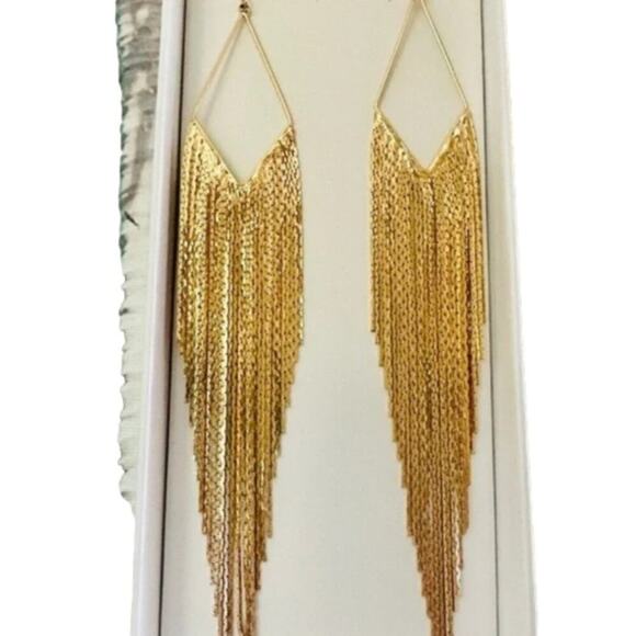 House of Harlow 1960 Gold Fringe chain waterfall‎ liquid gold Earrings 6 inches - Picture 2 of 6